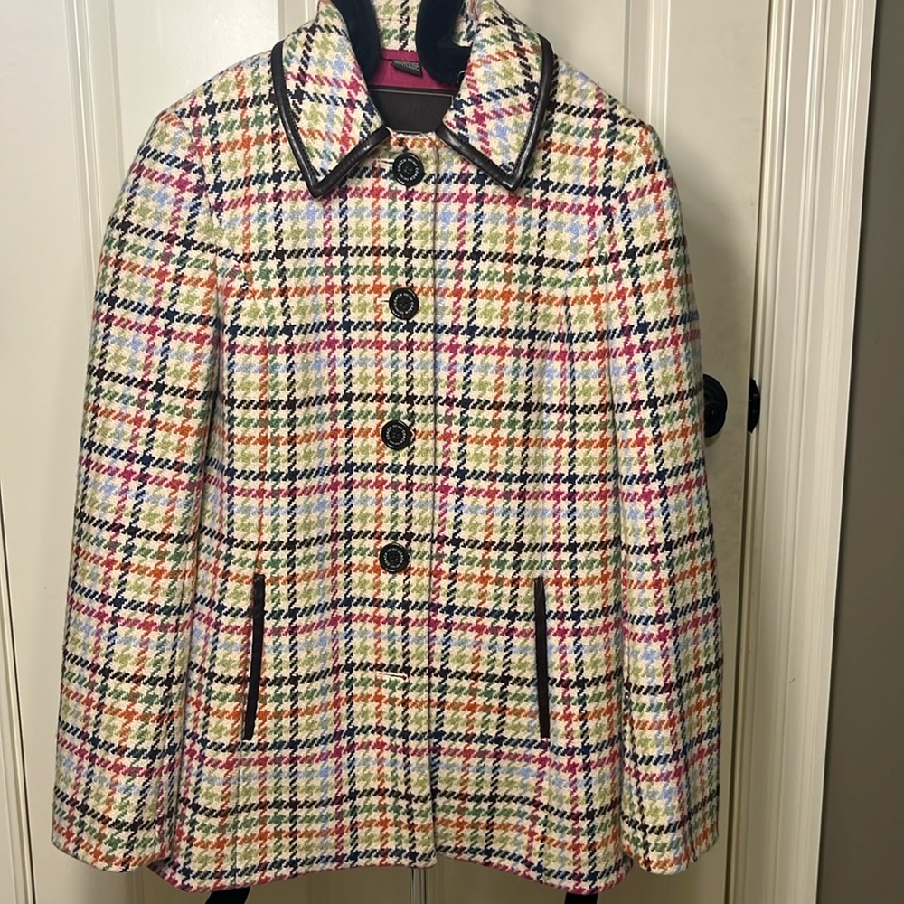 Coach 100% Wool Jacket Tattersall Multicolor Tweed Hampton Peacoat